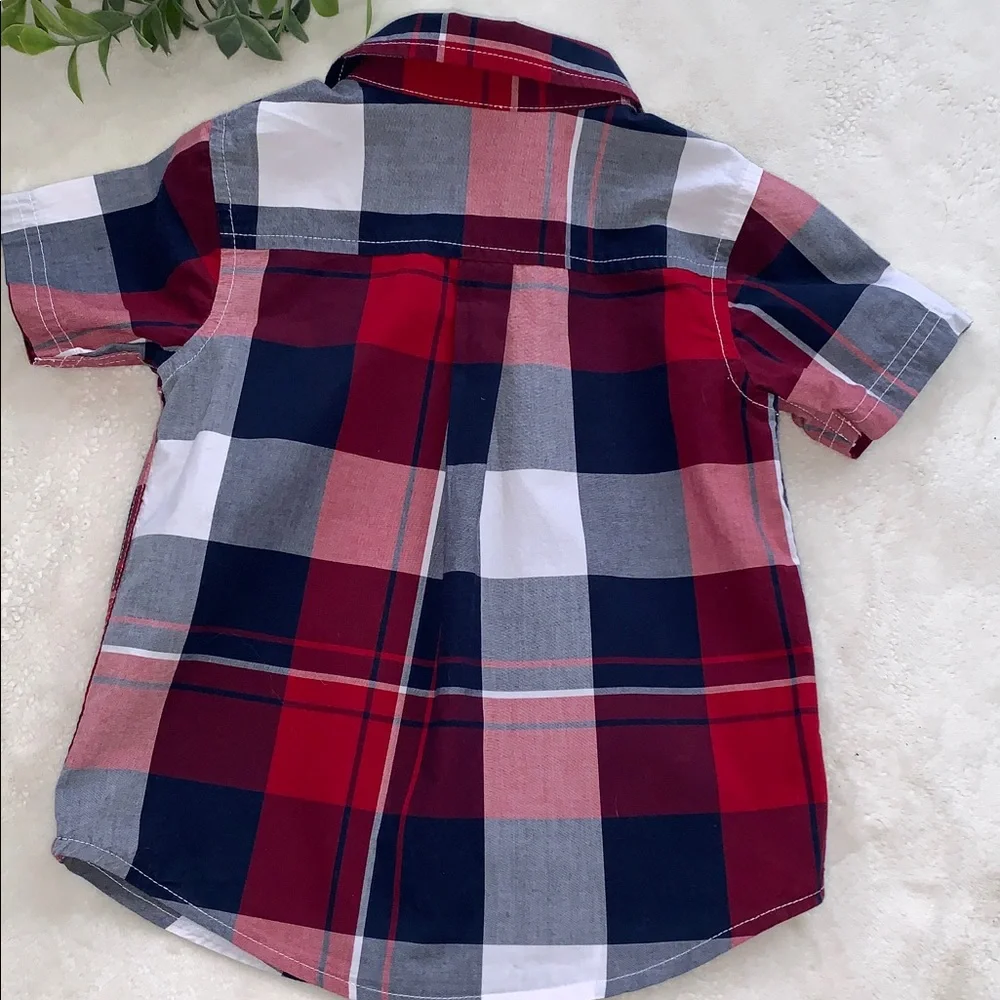 Gymboree Button Down Shirt 2T Blue Red White EUC Short Sleeves